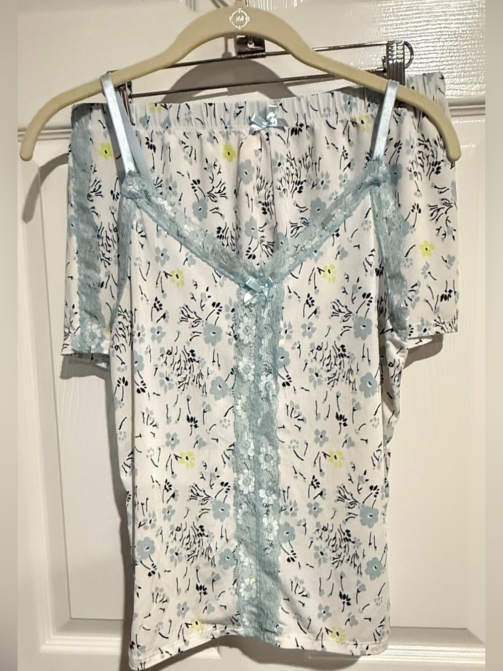 Light Blue Floral Lace-Trim Nightshirt